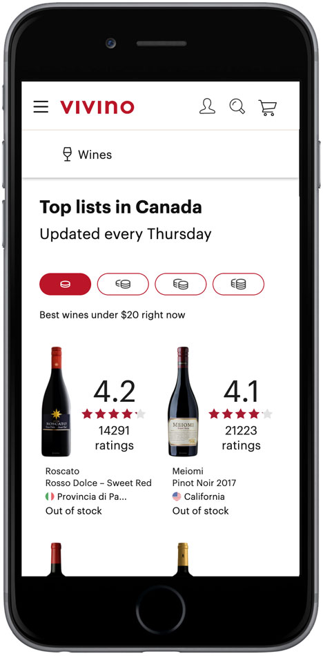 vivino-phone Vivino app on iPhone screen.